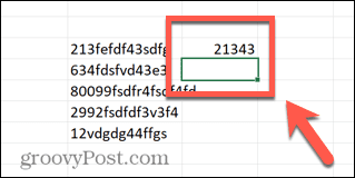 célula do Excel abaixo do número extraído