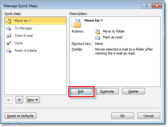 editar etapas rápidas no Outlook 2010