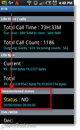 status do Android recondicionado rtn