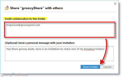 Captura de tela do Dropbox - convide pessoas para usar sua pasta de compartilhamento