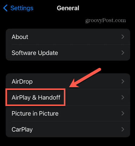 configurações de airplay e handoff do iphone