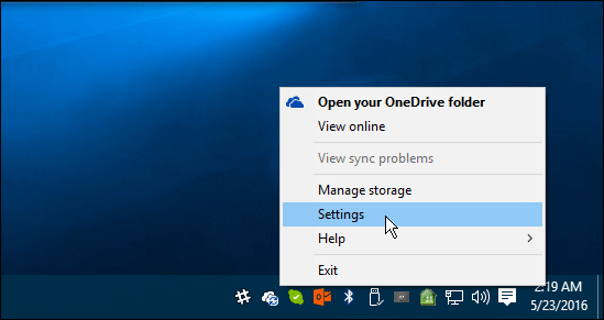 Configurações do OneDrive