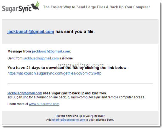 SugarSync Compartilhe arquivos via e-mail