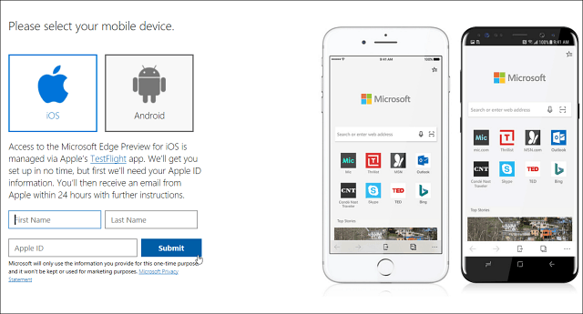 O Microsoft Edge Web Browser está chegando ao iOS agora e o Android em breve