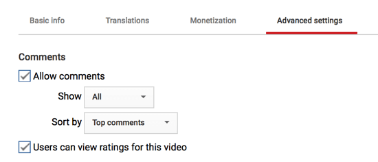 Você também pode personalizar a forma como os comentários serão exibidos em seu canal do YouTube, se decidir permiti-los.