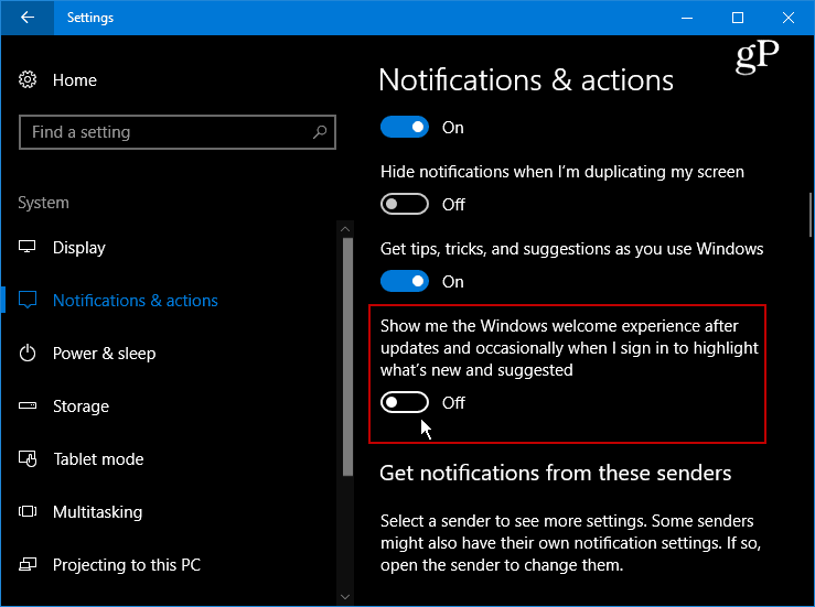 Ocultar a irritante tela de boas-vindas do Windows 10 após atualizações