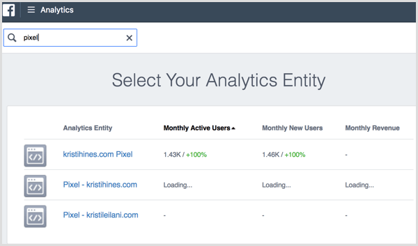 Site do Facebook Analytics