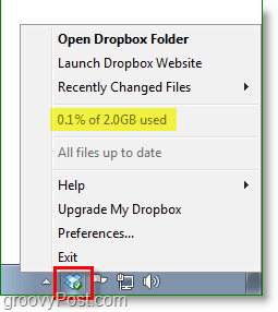 Captura de tela do Dropbox - o ícone da bandeja do sistema do dropbox é incrível