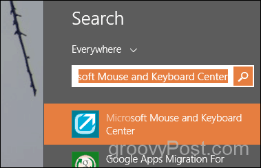 procurar e iniciar o centro de mouse e teclado da microsoft