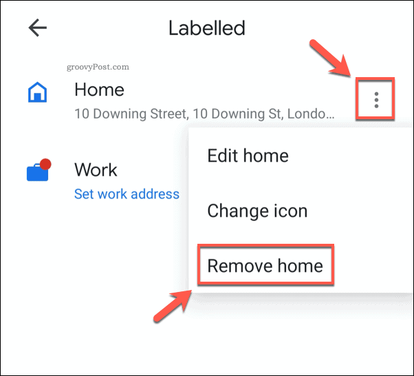 Removendo um endereço residencial salvo no Google Maps para celular