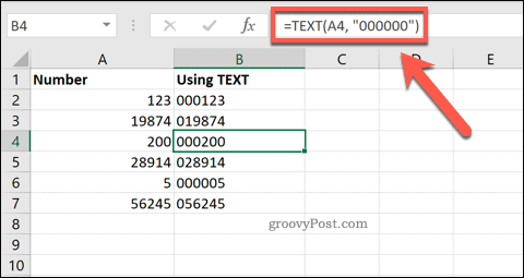 Usando TEXT no Excel para adicionar zeros à esquerda