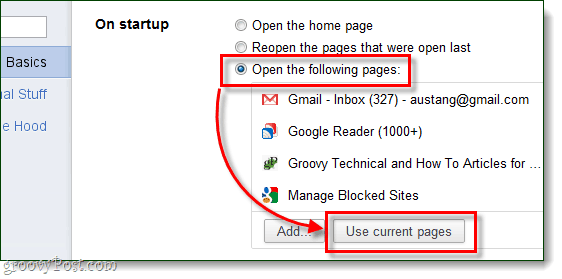Lista de páginas personalizadas de inicialização do Chrome