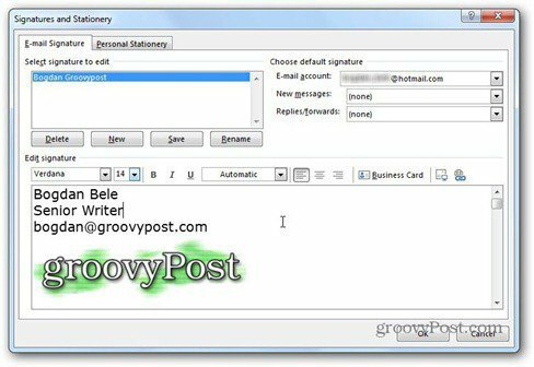 Outlook 2013 usar assinatura groovypost logo