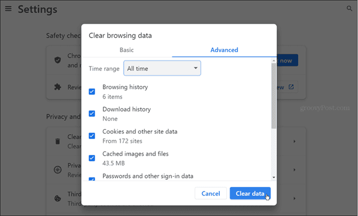 limpar dados de navegação do Chrome