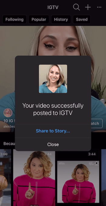 prompt para compartilhar vídeo IGTV para Instagram Stories