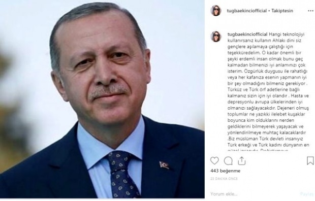 Partilha de Tuğba Ekinci do Presidente Tayyip Erdoğan