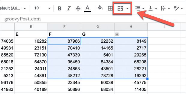 O ícone Mesclar células no Planilhas Google