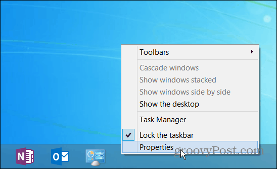 Propriedades da barra de tarefas Windows 8.1