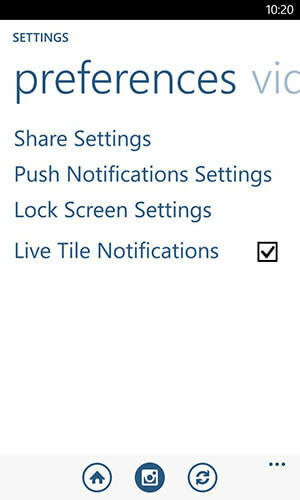 opções de notificação do aplicativo instagram do windows phone
