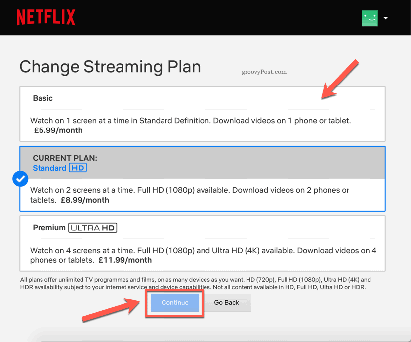 Alterar planos de assinatura da Netflix