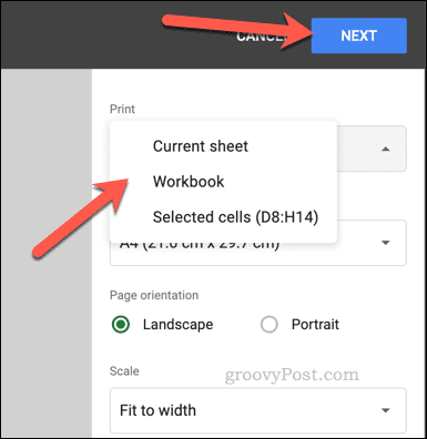 Selecione a área de impressão no Planilhas Google