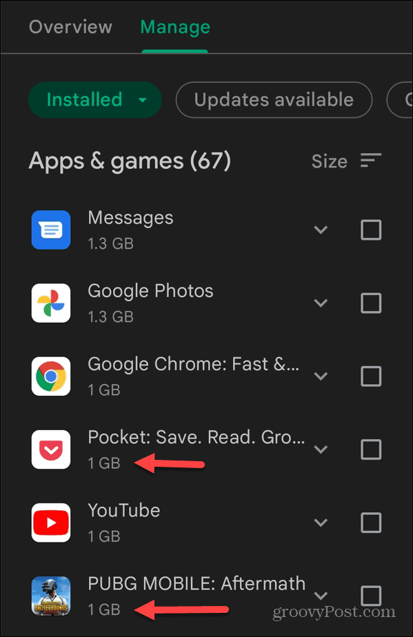 aplicativos listados por tamanho no Android