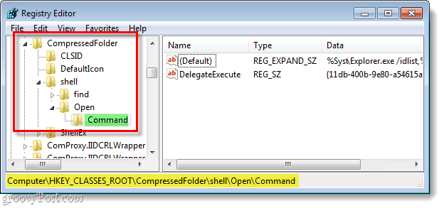 chave de registro de extensão de arquivo de comando