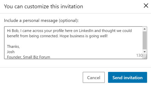 Personalize as mensagens do LinkedIn, etapa 4.
