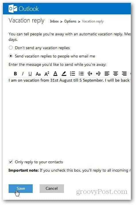 Mensagem de férias do Outlook 3
