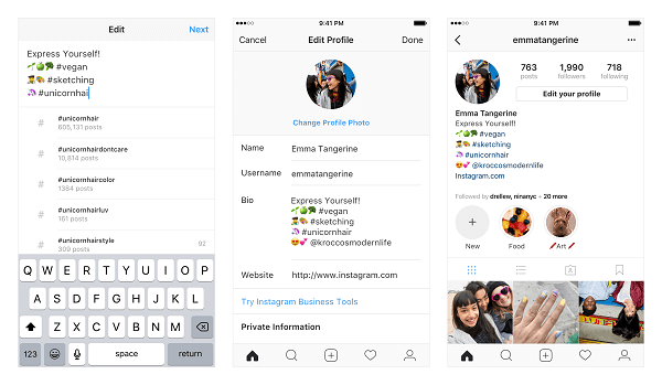 O Instagram agora permite que os usuários criem links para várias hashtags e outras contas de suas biografias de perfil.