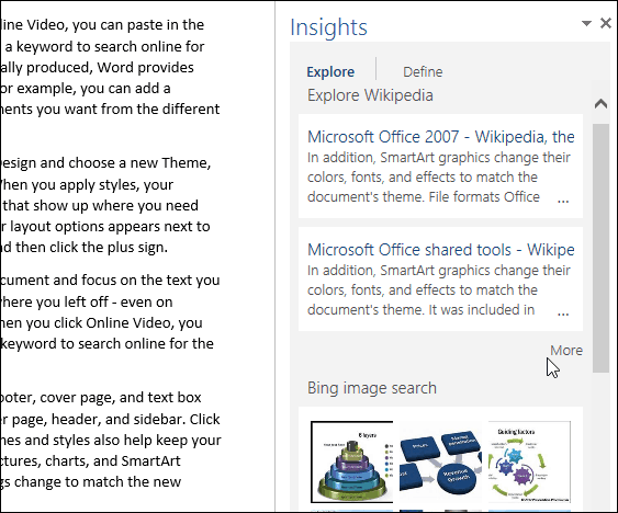 Como usar o recurso de pesquisa inteligente do Bing Powered no Office 2016