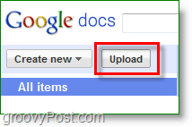 Captura de tela do Google Docs - botão de upload