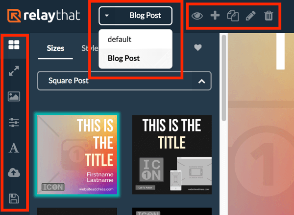 Use o menu esquerdo para visualizar diferentes layouts para o seu projeto RelayThat e use o menu superior para selecionar seu projeto.