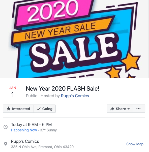 exemplo de evento do Facebook para venda relâmpago