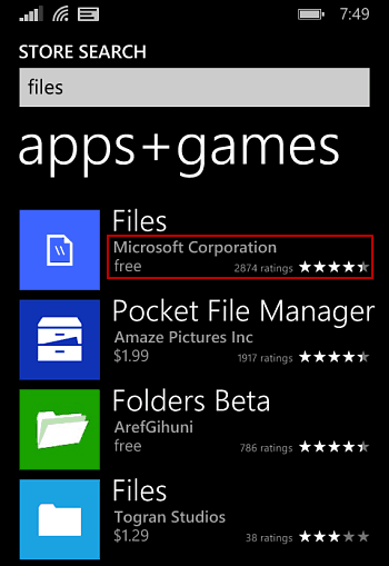 Arquivos Windows Phone 8.1