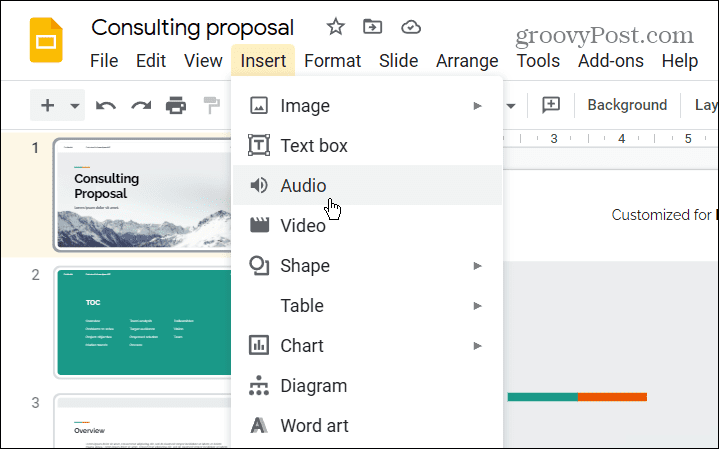 Inserir áudio no Google Slides