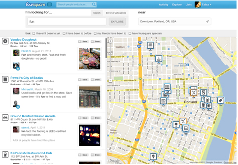 Foursquare's explore agora na web