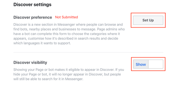 Enviar para a guia Descobrir do Facebook Messenger, etapa 2.