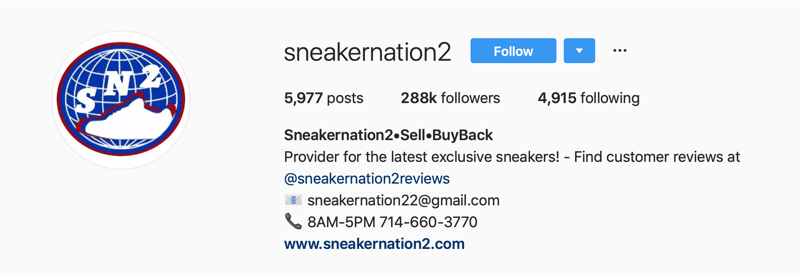 conta principal do Instagram para SneakerNation2