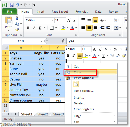 copiar uma folha de dados inteira do Excel 2010 para conversão de layout