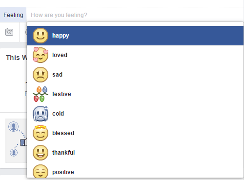 Selecione um emoji que reflita a emoção que você deseja expressar no Facebook.