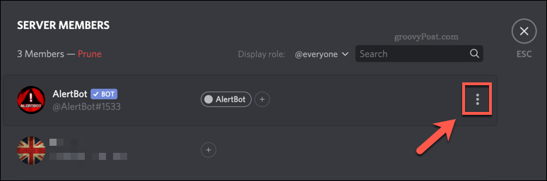 Ícone de menu de três pontos do usuário Discord