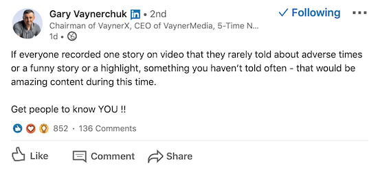 Postagem somente texto no LinkedIn de Gary Vaynerchuk