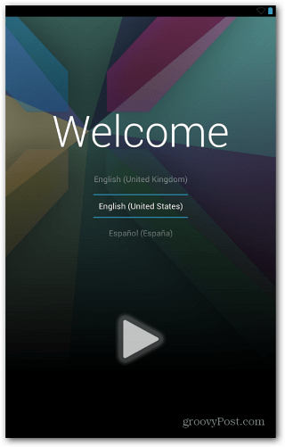 Tela de boas-vindas do Nexus 7