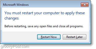 reinicie o computador para salvar as alterações