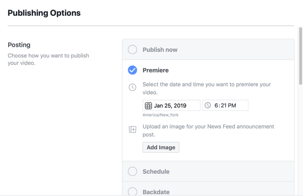 Como configurar o Facebook Premiere, etapa 5, configurações de programação de publicação