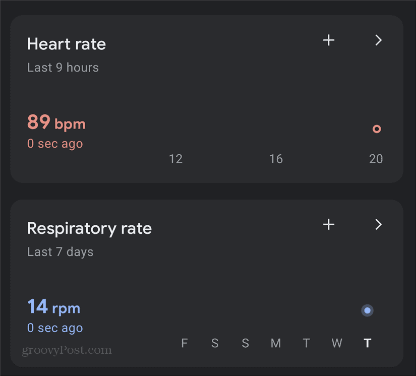 Painel de controle da frequência cardíaca respiratória do Google Pixel