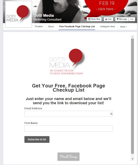 formulário mailchimp no facebook