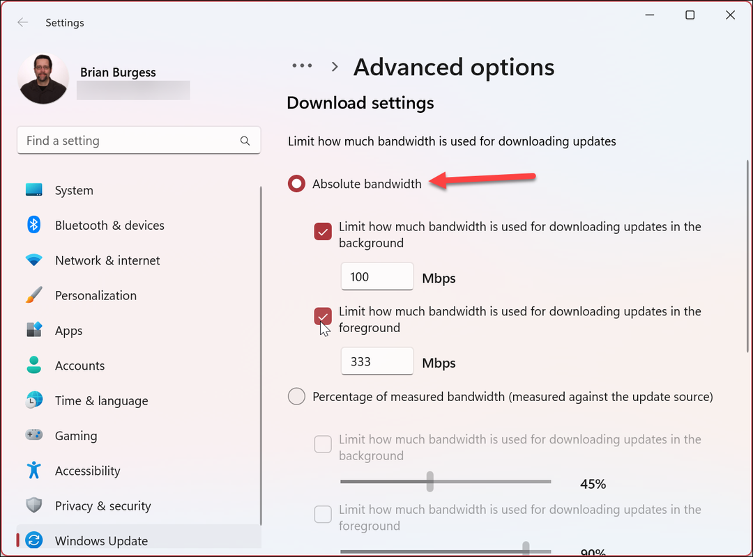 Limite de largura de banda para Windows 11