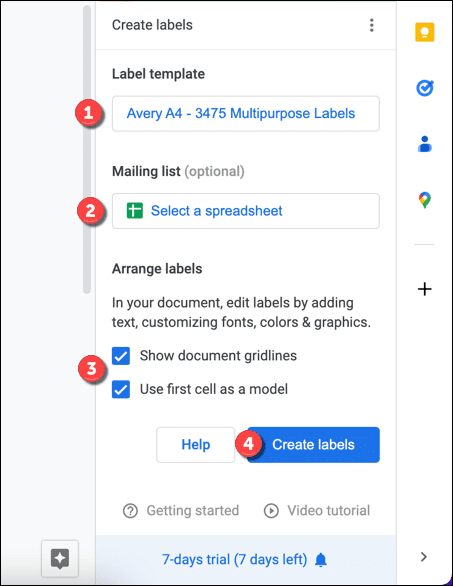 Criando uma etiqueta usando o Labelmaker no Google Docs